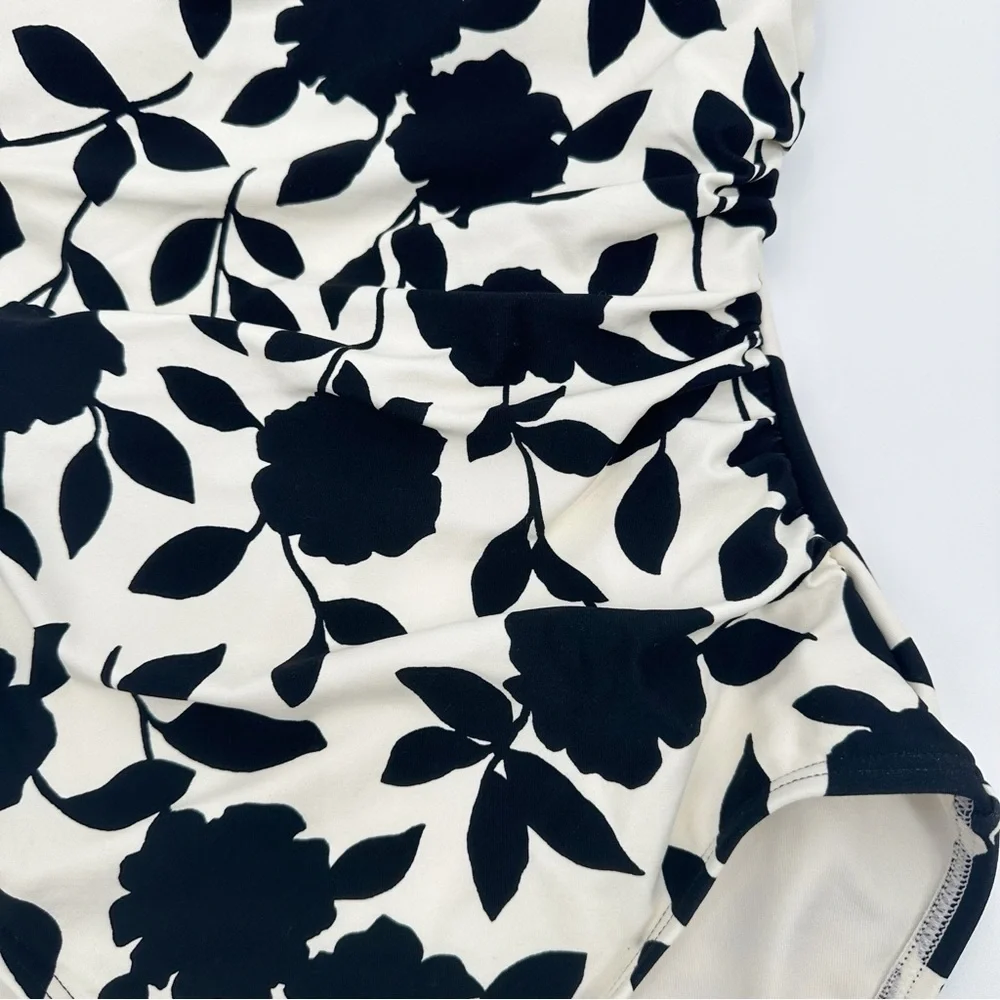 Kate Spade Geranium‎ Grove Buckle One-Shoulder Black Ivory Floral Swimsuit XS